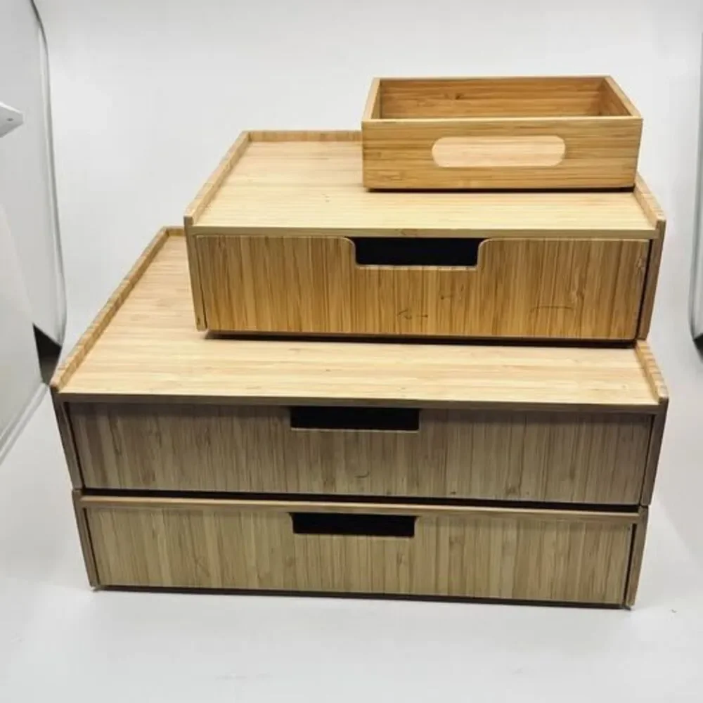 MobileVision Bamboo Stacking Drawers - Set of 4 (2 Large, 1 Small, 1 Open Tray)